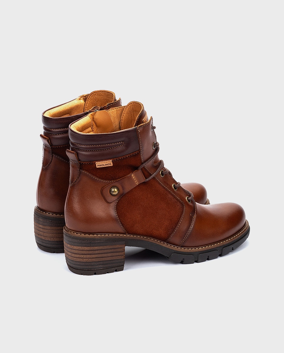 Botines de mujer de piel con cordones y cremallera - Pikolinos - Marrón Marrón-2