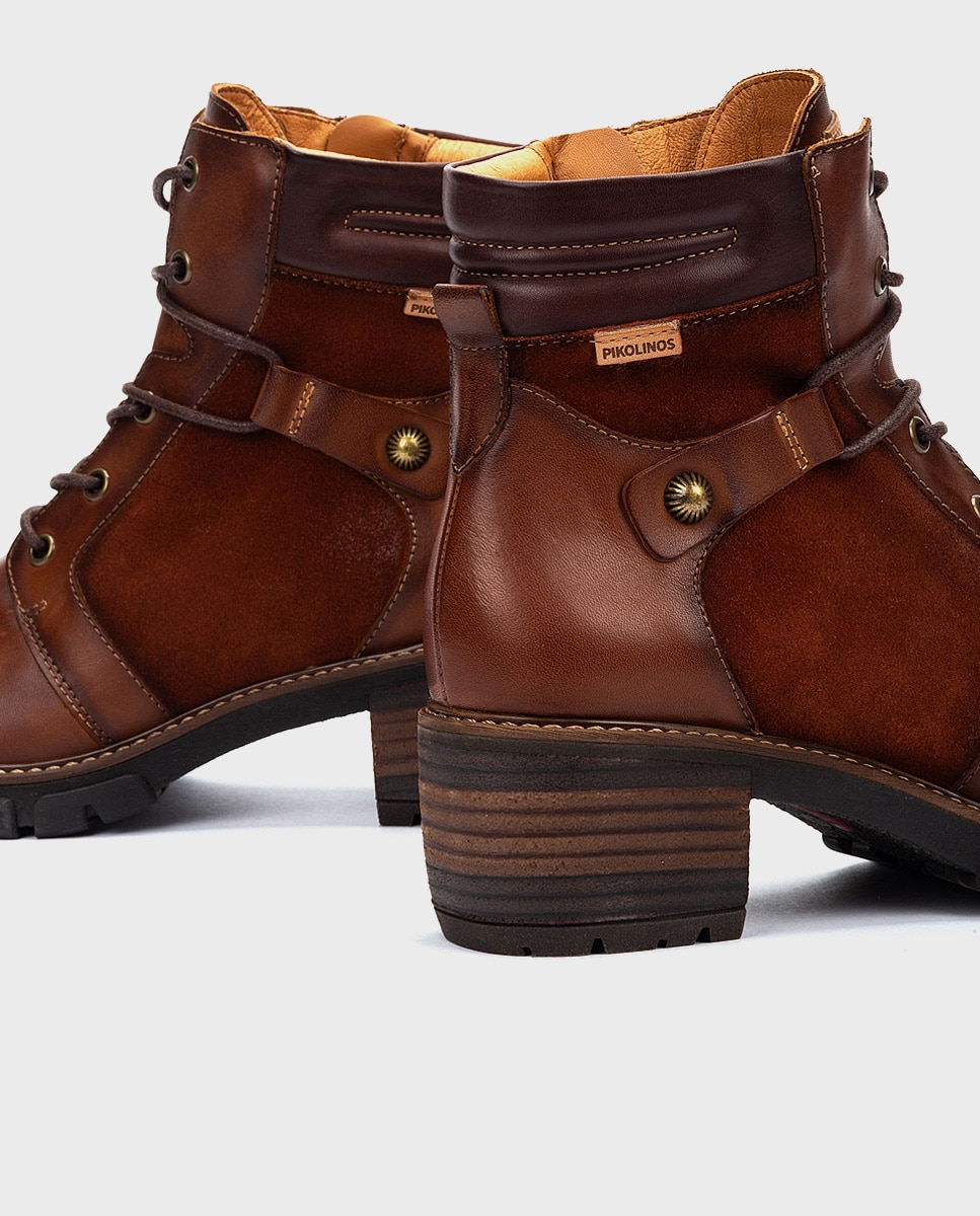 Botines de mujer de piel con cordones y cremallera - Pikolinos - Marrón Marrón-4