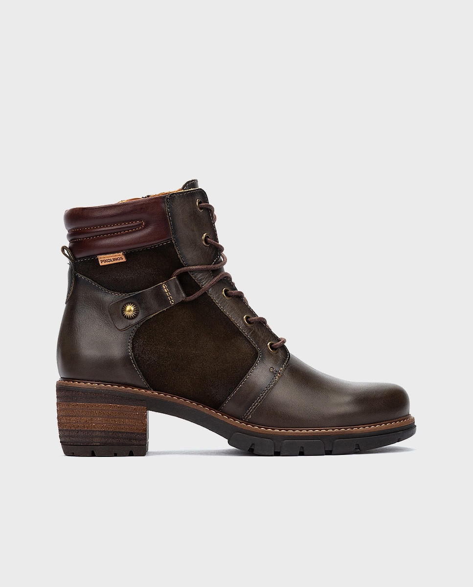 Botines de mujer de piel con cordones y cremallera - Pikolinos - Verde Verde-1
