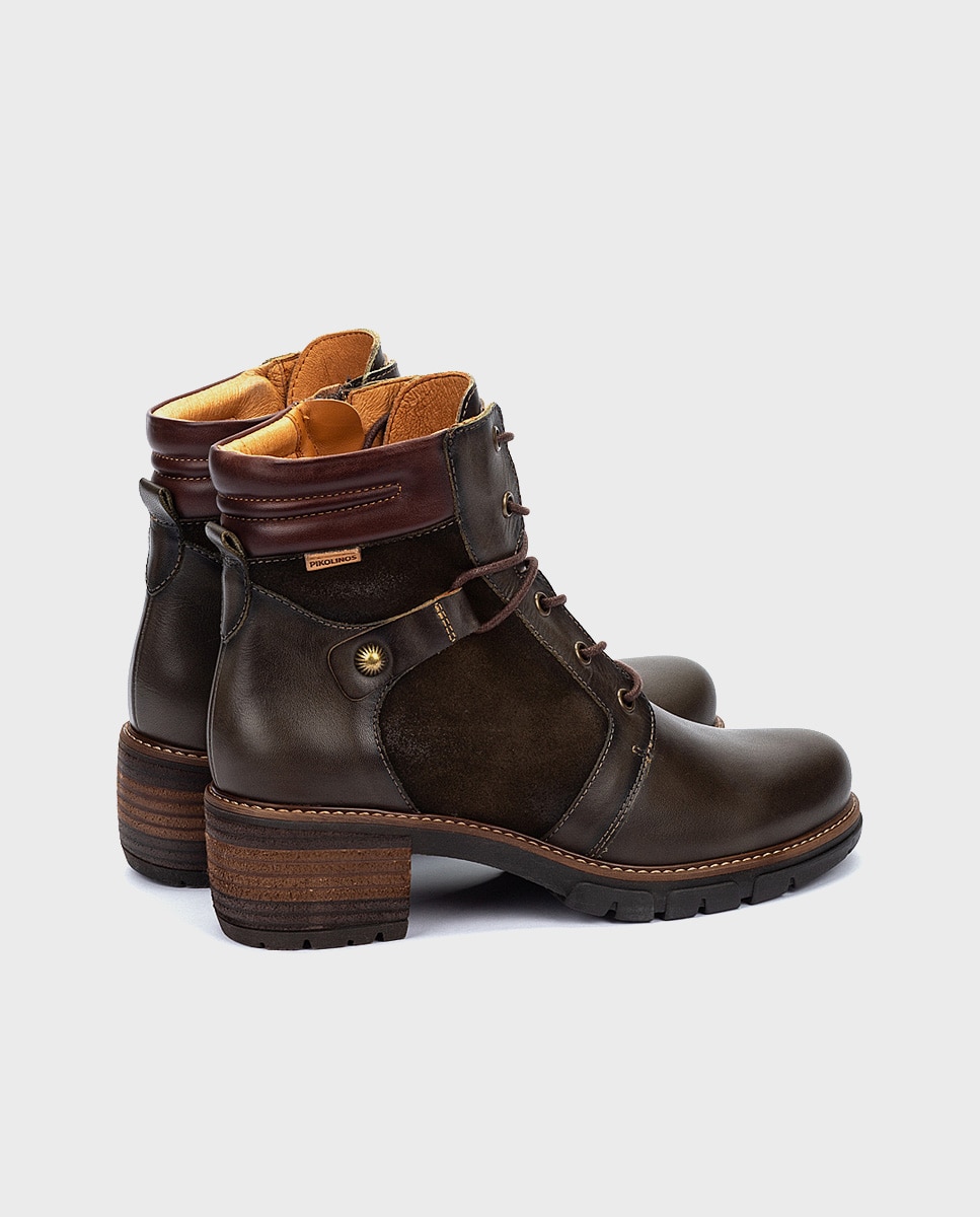 Botines de mujer de piel con cordones y cremallera - Pikolinos - Verde Verde-2