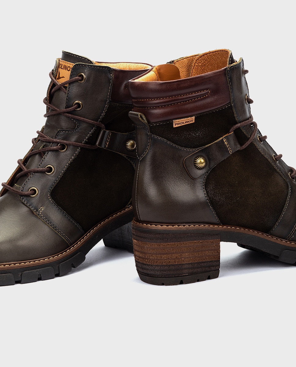 Botines de mujer de piel con cordones y cremallera - Pikolinos - Verde Verde-4