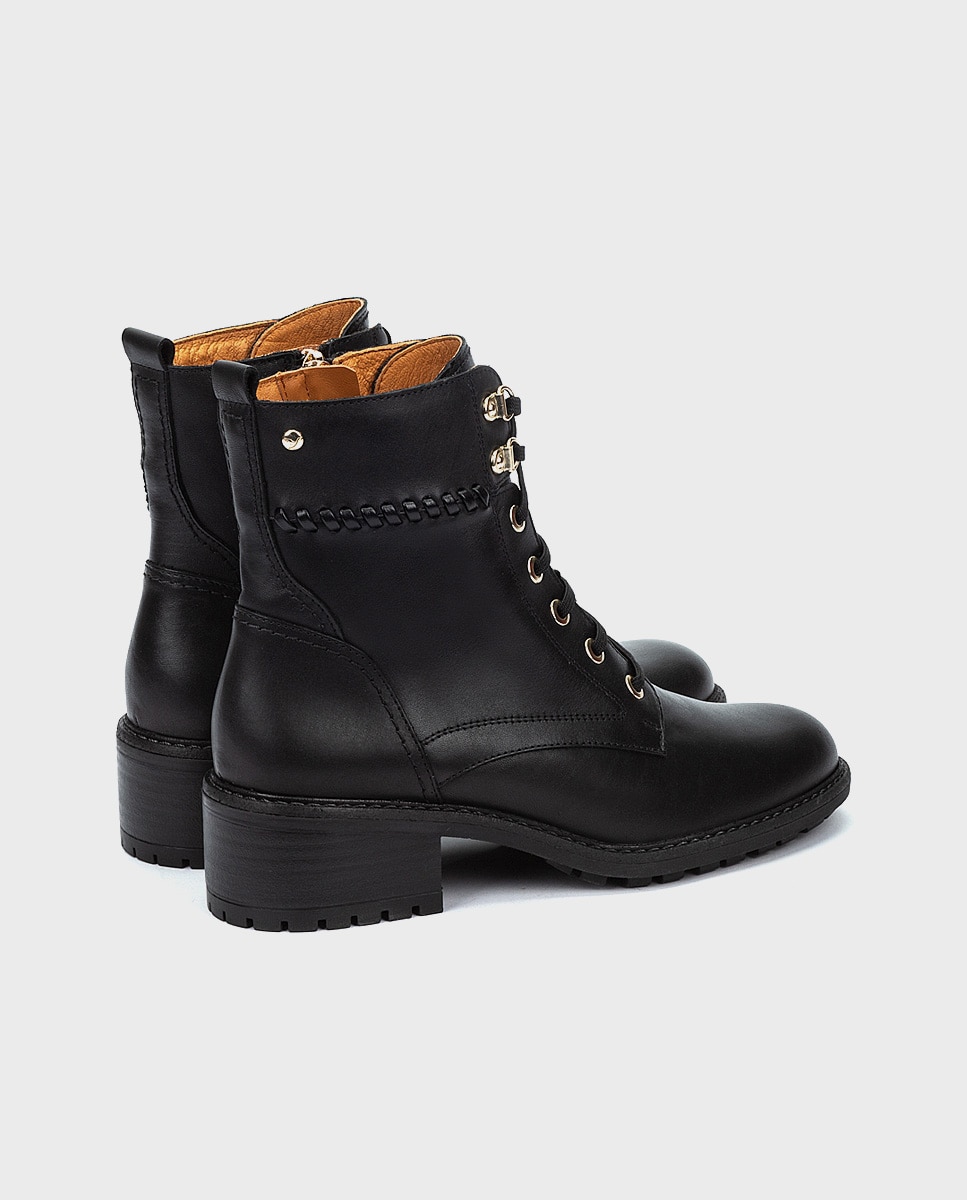 Botines de tacón de mujer de piel con cordones y cremallera - Pikolinos - Negro Negro-2