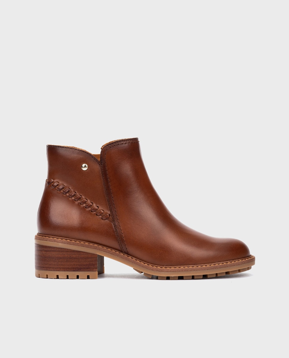 Botines de tacón de mujer de piel con cremallera - Pikolinos - Marrón Marrón-1
