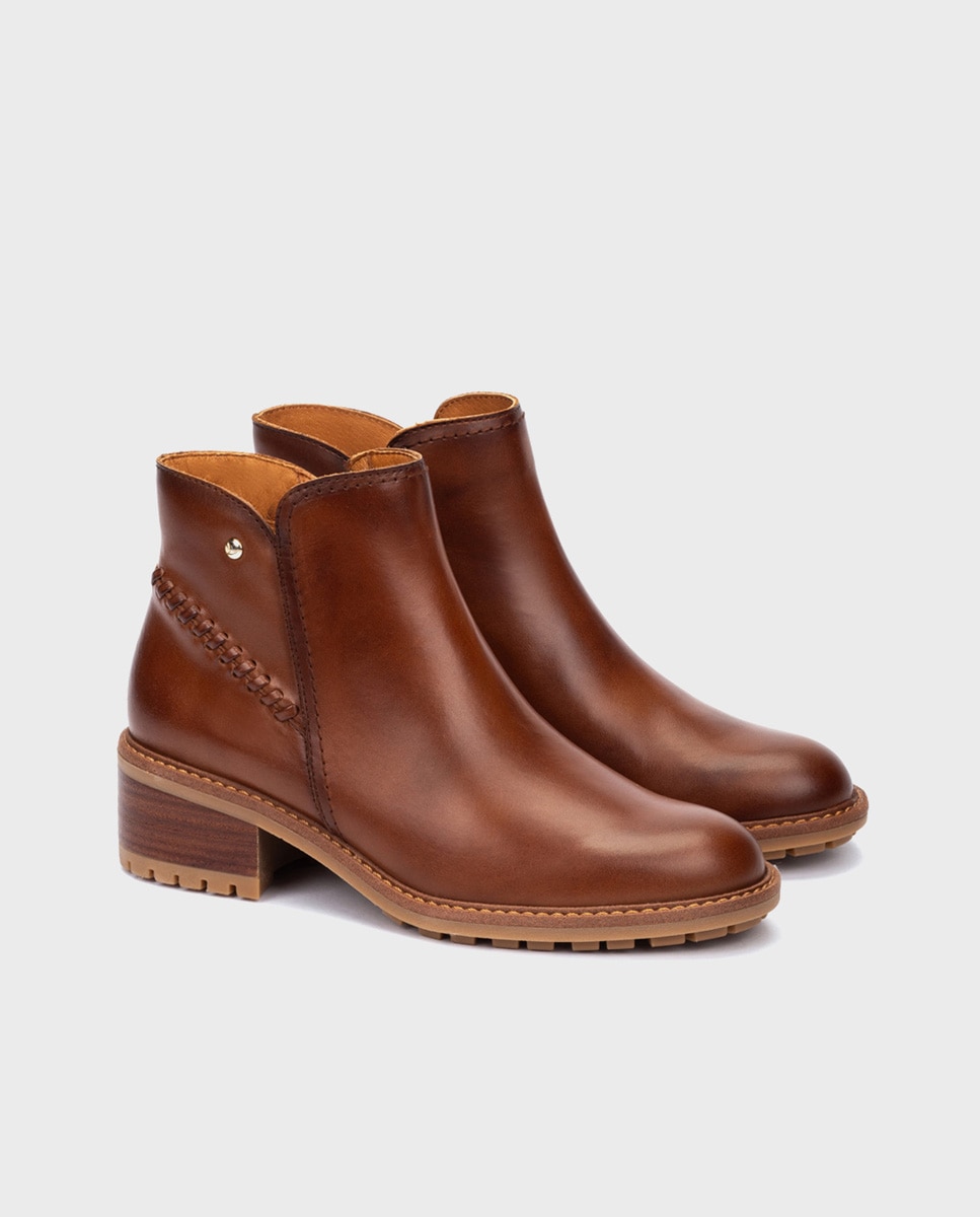 Botines de tacón de mujer de piel con cremallera - Pikolinos - Marrón Marrón-3