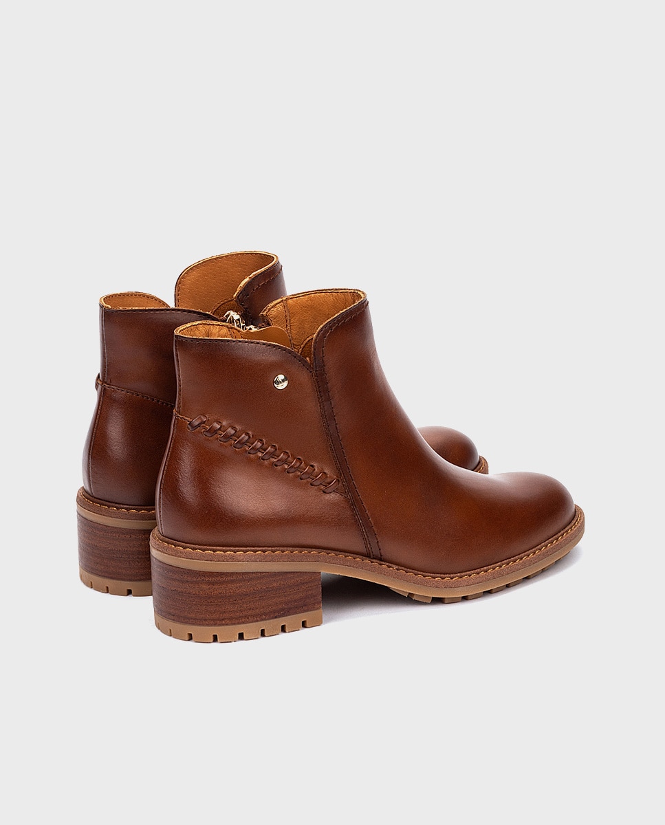 Botines de tacón de mujer de piel con cremallera - Pikolinos - Marrón Marrón-2