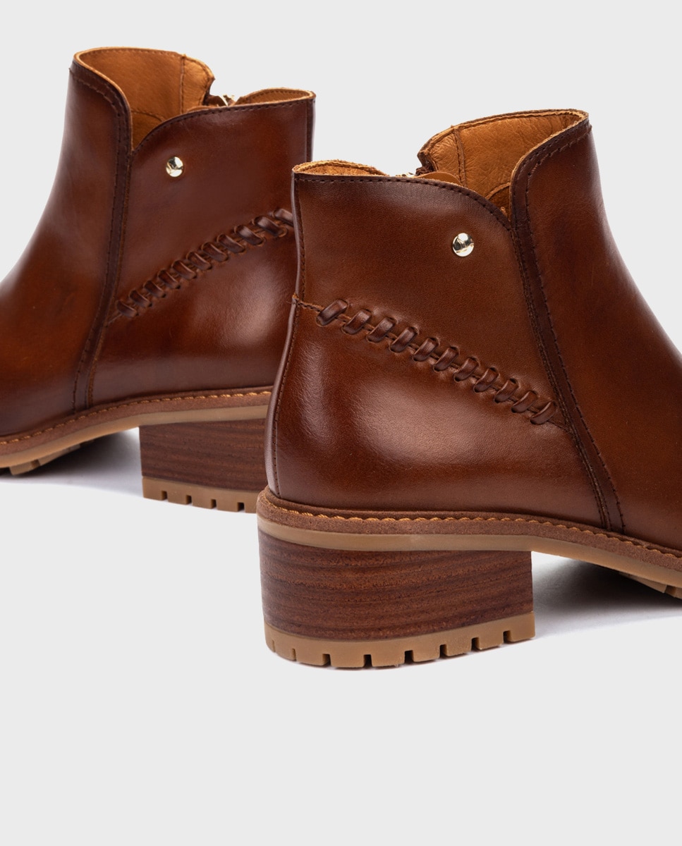 Botines de tacón de mujer de piel con cremallera - Pikolinos - Marrón Marrón-4