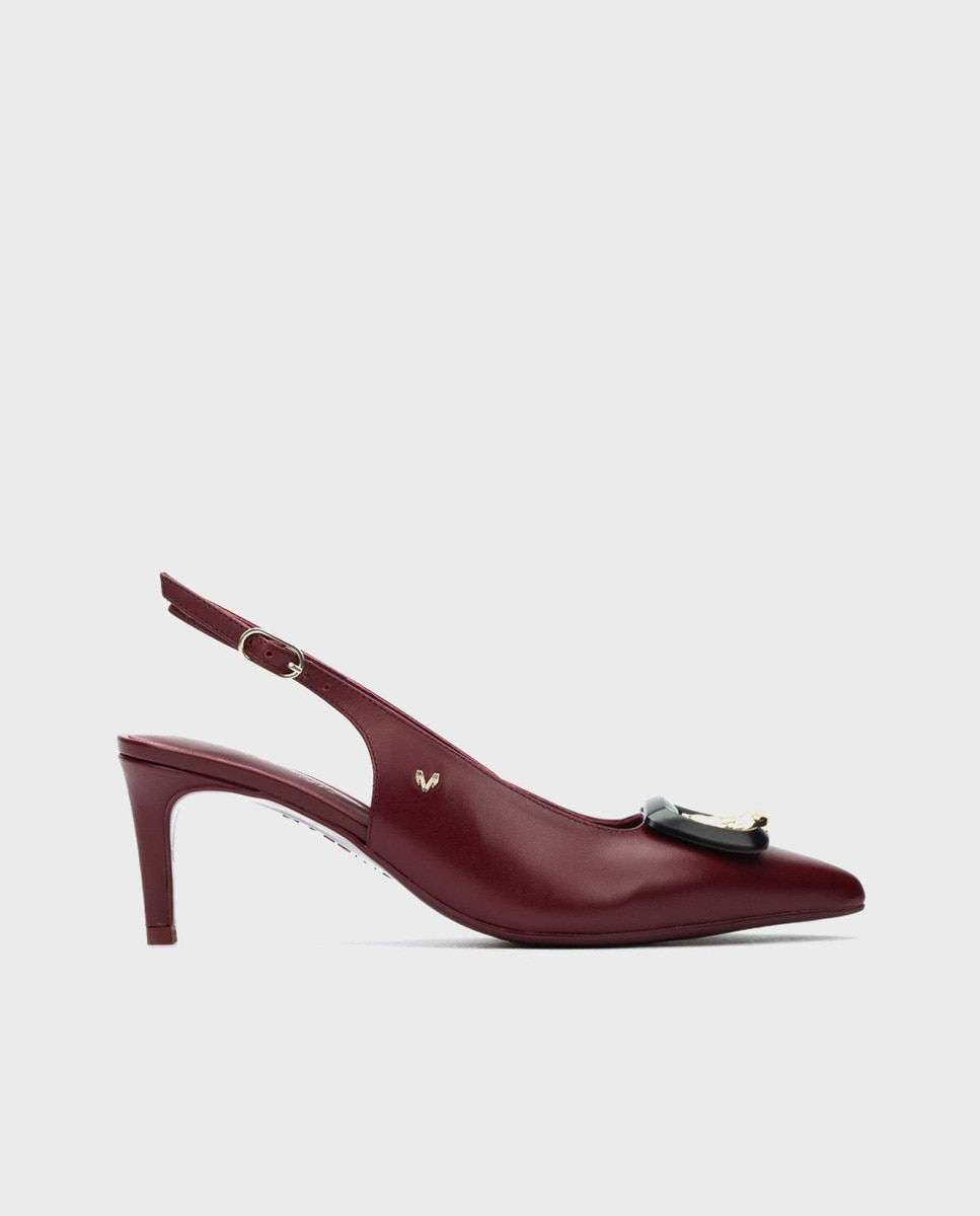 Martinelli - Zapatos de tacón de mujer de piel con hebilla en color granate.