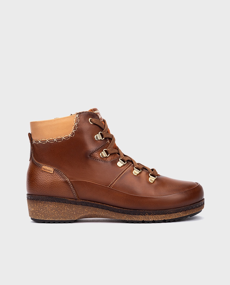 Botines planos de mujer de piel con plantilla memory foam extraíble - Pikolinos - Marrón Marrón-1