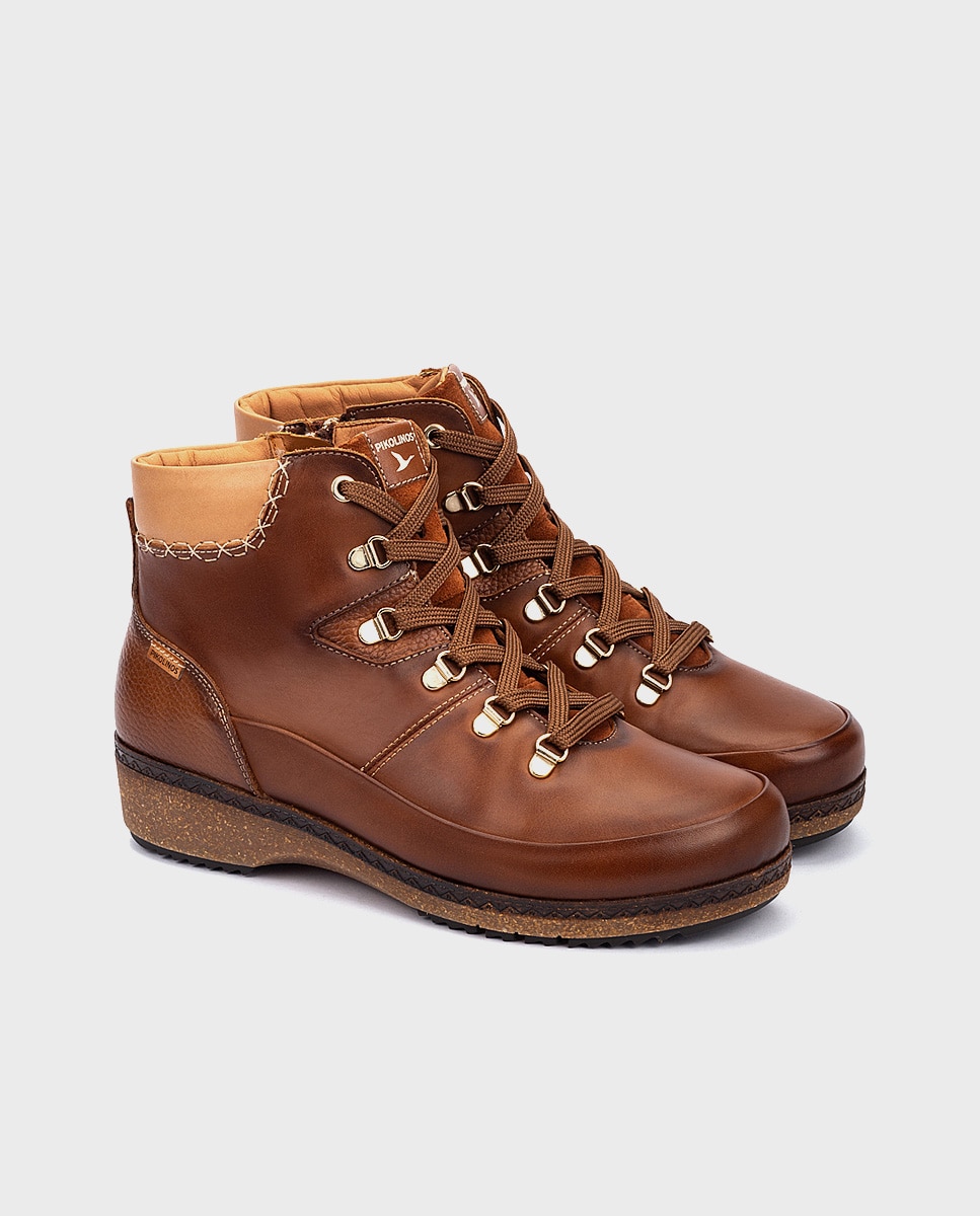 Botines planos de mujer de piel con plantilla memory foam extraíble - Pikolinos - Marrón Marrón-3