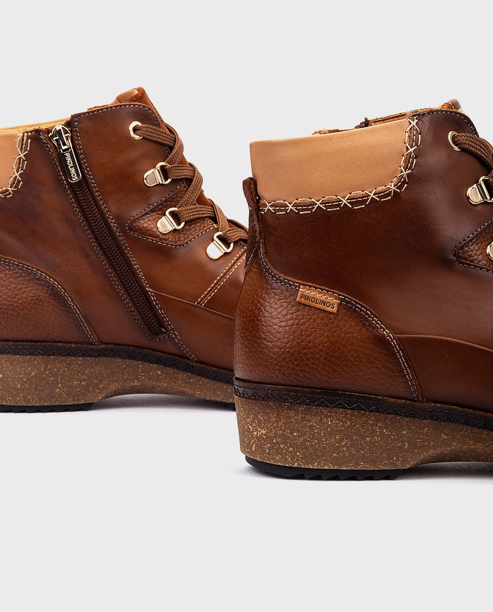 Botines planos de mujer de piel con plantilla memory foam extraíble - Pikolinos - Marrón Marrón-4