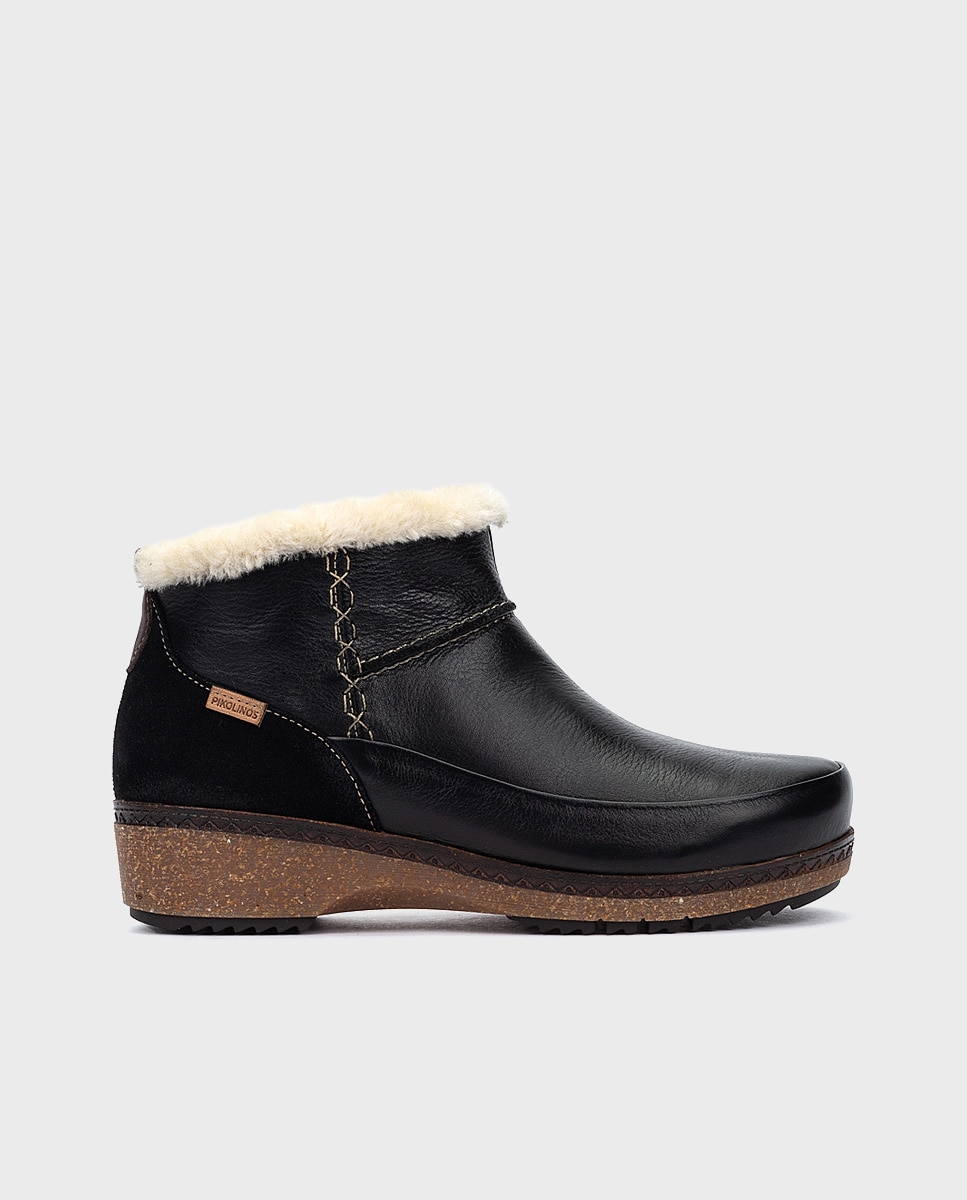 Botines planos de mujer de piel con plantilla memory foam extraíble - Pikolinos - Negro Negro-1