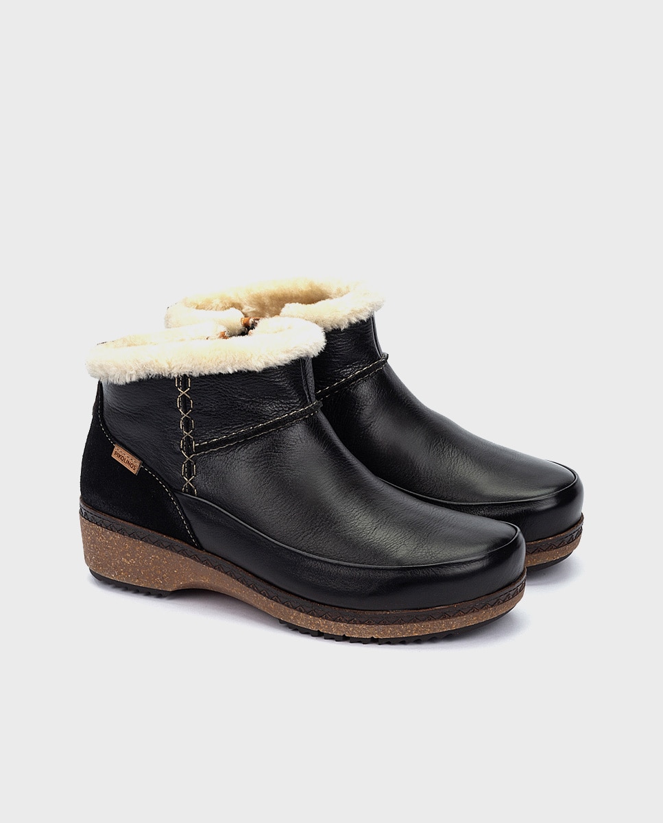 Botines planos de mujer de piel con plantilla memory foam extraíble - Pikolinos - Negro Negro-3