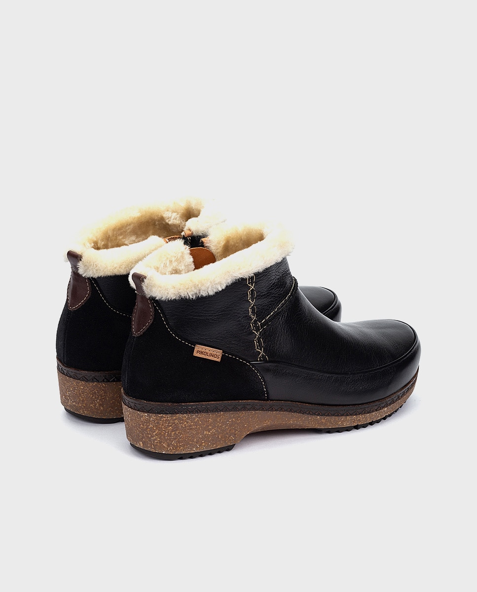 Botines planos de mujer de piel con plantilla memory foam extraíble - Pikolinos - Negro Negro-2