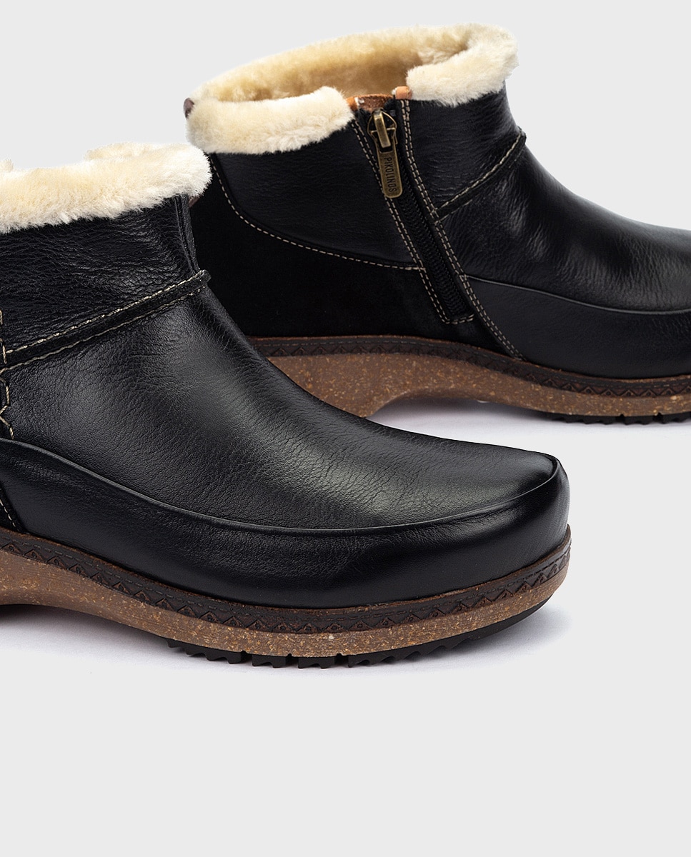Botines planos de mujer de piel con plantilla memory foam extraíble - Pikolinos - Negro Negro-4