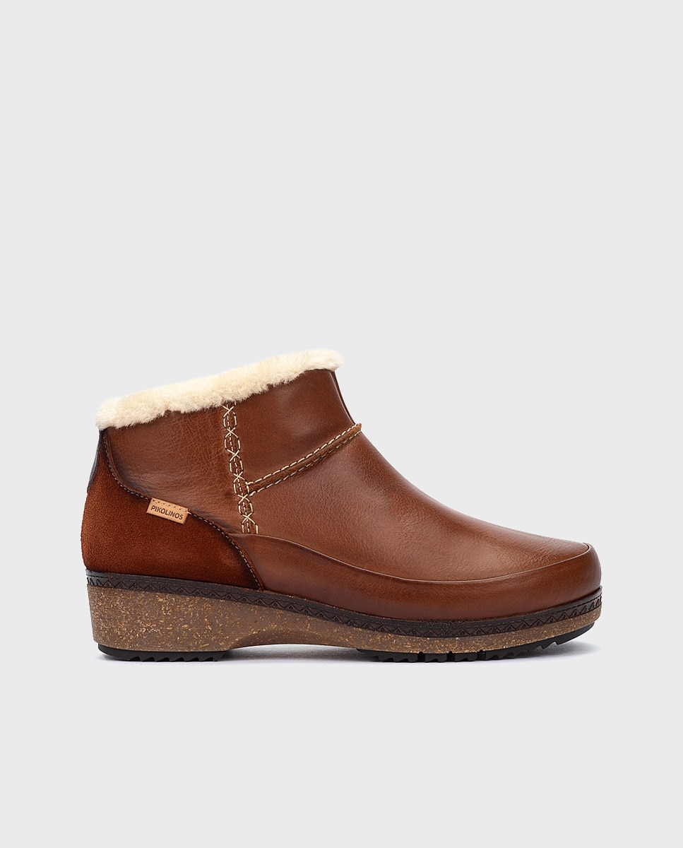 Botines planos de mujer de piel con plantilla memory foam extraíble - Pikolinos - Marrón Marrón-1
