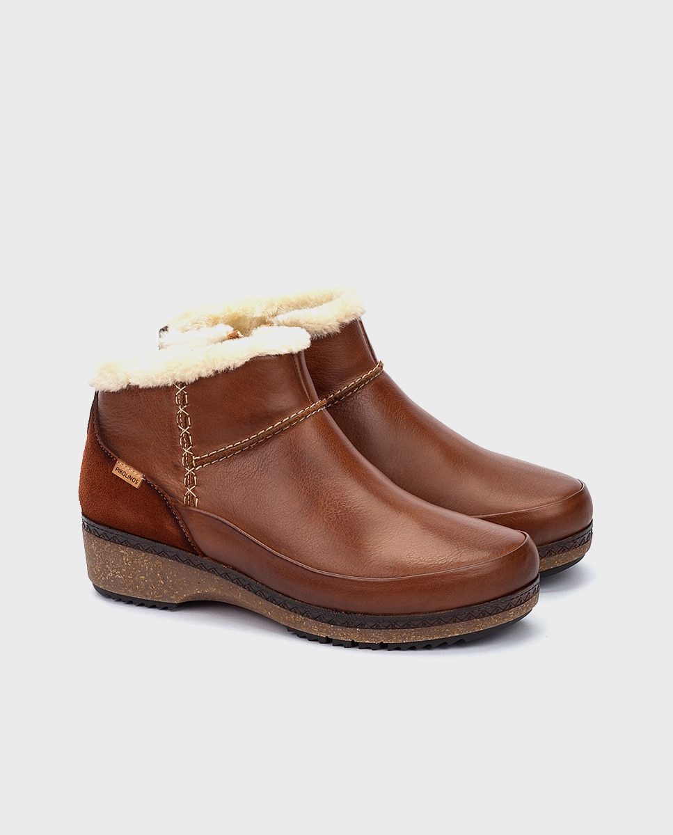Botines planos de mujer de piel con plantilla memory foam extraíble - Pikolinos - Marrón Marrón-3