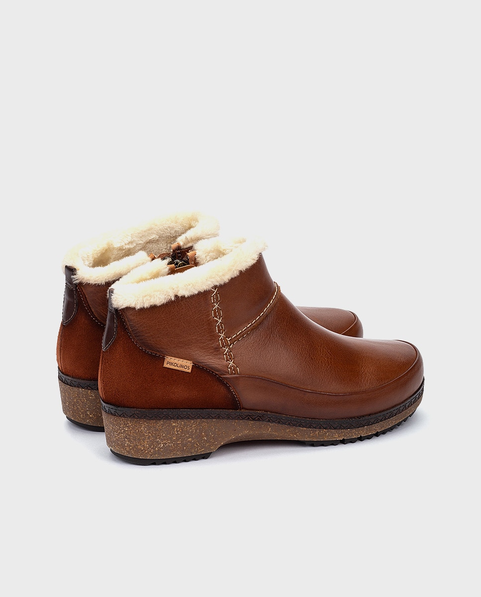 Botines planos de mujer de piel con plantilla memory foam extraíble - Pikolinos - Marrón Marrón-2