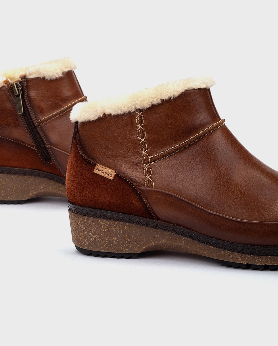 Botines planos de mujer de piel con plantilla memory foam extraíble - Pikolinos - Marrón Marrón-4