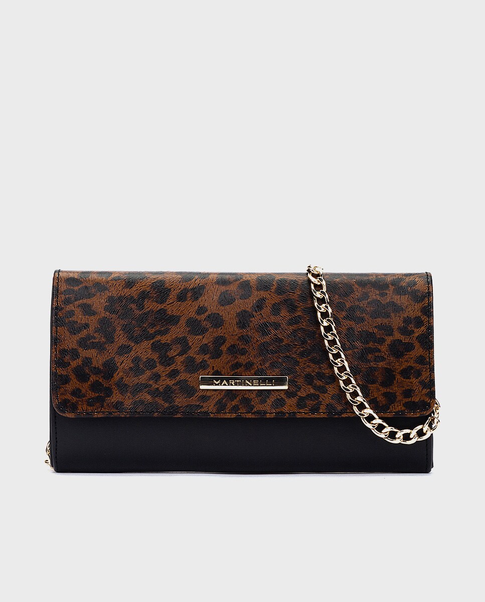 Bolso pequeño de mujer de piel con asa de cadena en color marrón