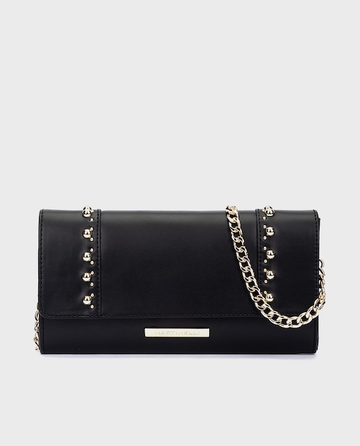 Imagen 0 de Bolso pequeño de mujer de piel con asa de cadena en color negro
