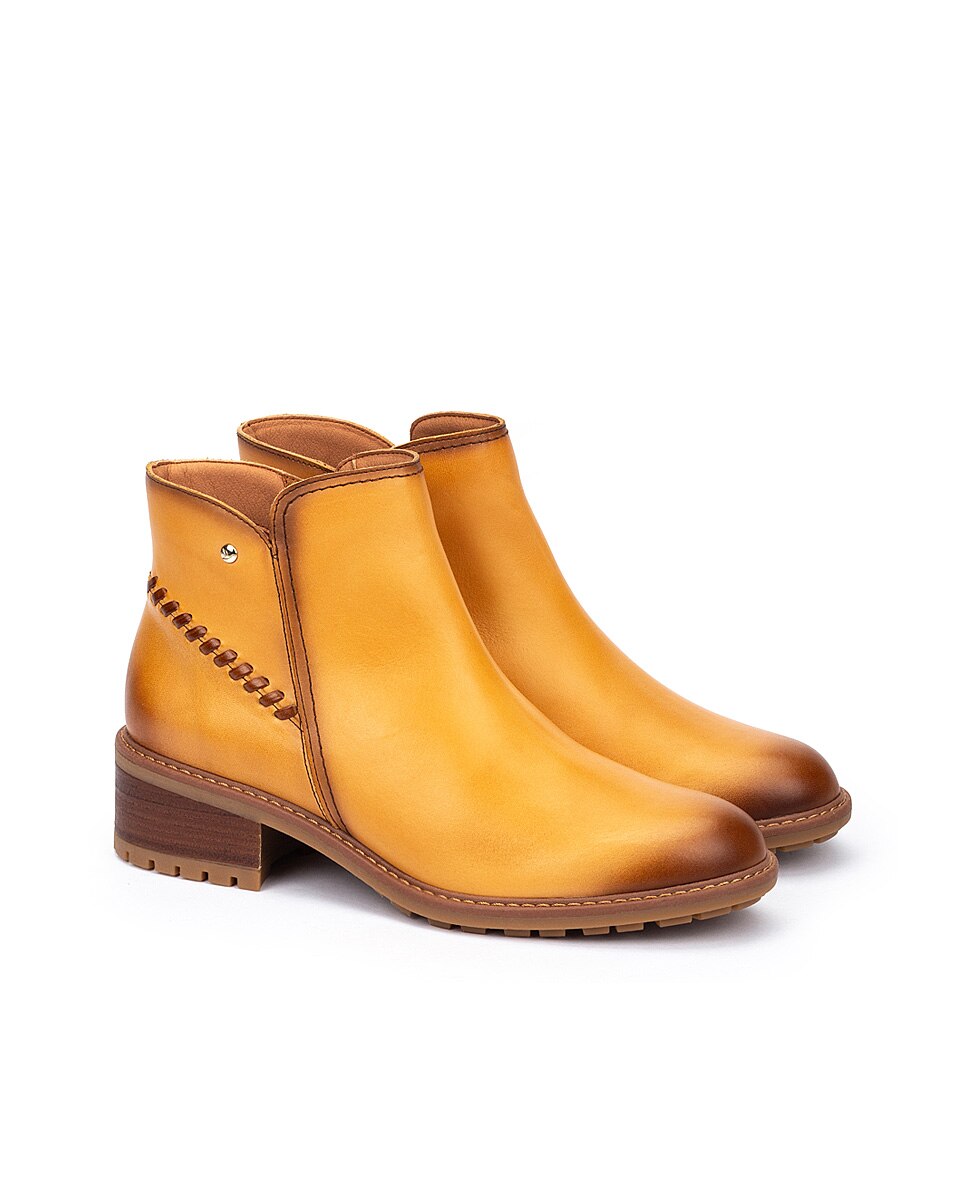 Botines de tacón de mujer de piel con cremallera - Pikolinos - Amarillo Amarillo-3