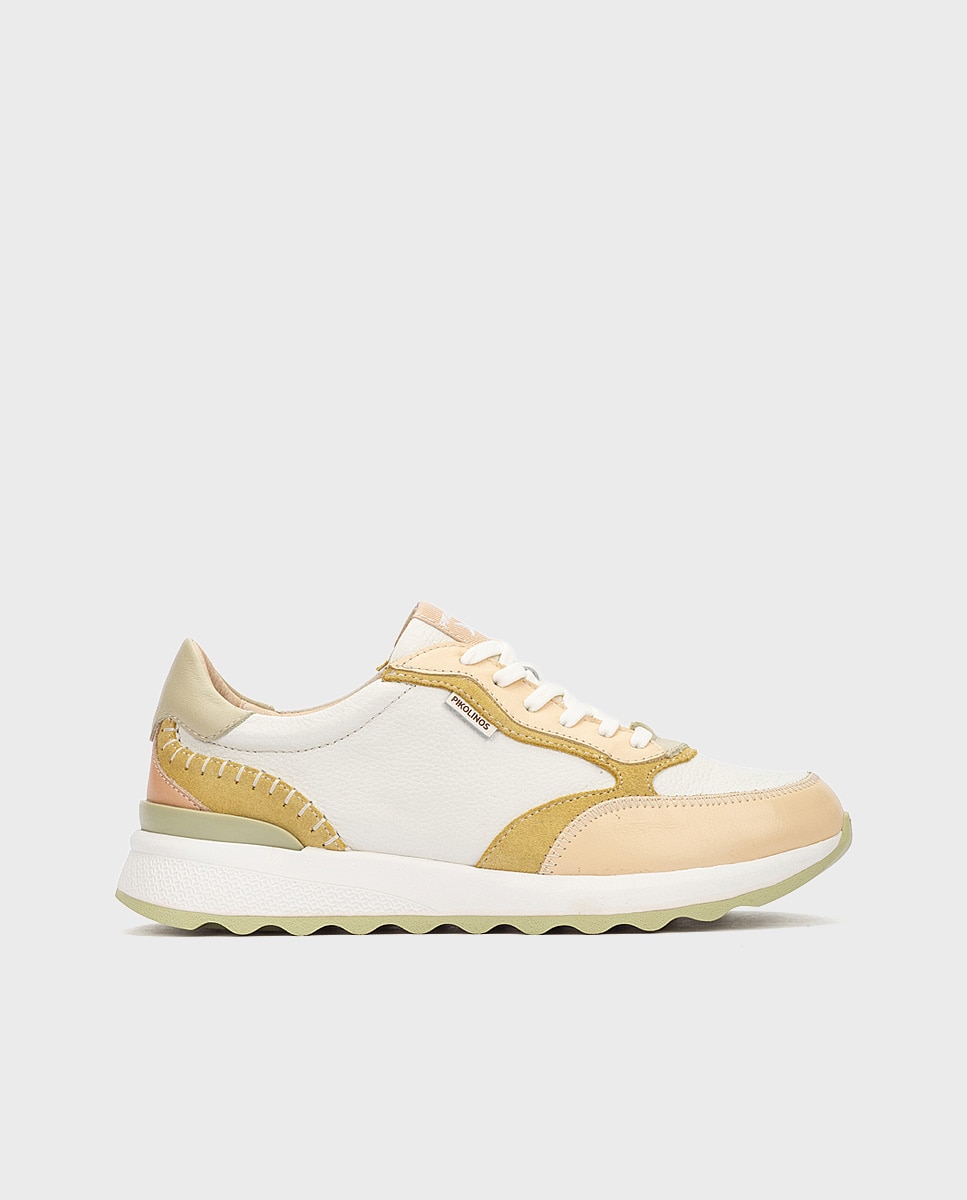 Zapatillas de mujer de piel con plantilla acolchada memory foam y suela extraligera - Pikolinos - Crema Crema-1