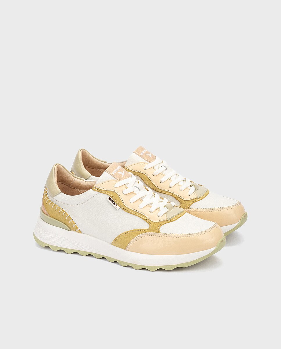 Zapatillas de mujer de piel con plantilla acolchada memory foam y suela extraligera - Pikolinos - Crema Crema-3
