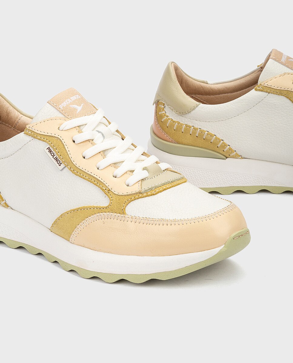 Zapatillas de mujer de piel con plantilla acolchada memory foam y suela extraligera - Pikolinos - Crema Crema-4