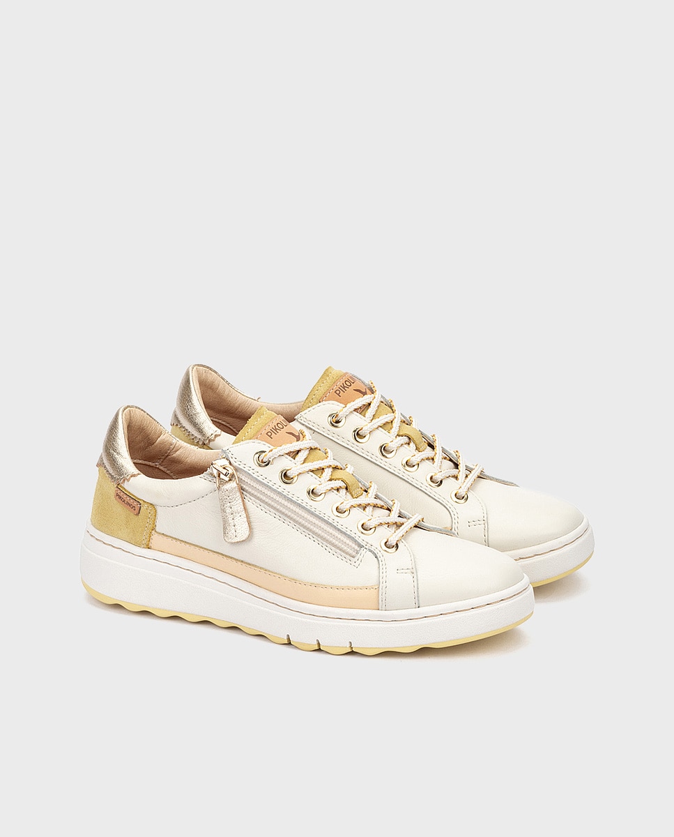 Zapatillas de mujer de piel con suela extraligera y plantilla extraíble - Pikolinos - Beige Beige-3
