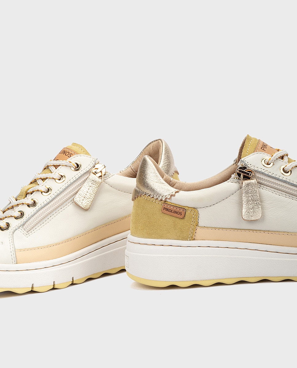 Zapatillas de mujer de piel con suela extraligera y plantilla extraíble - Pikolinos - Beige Beige-4
