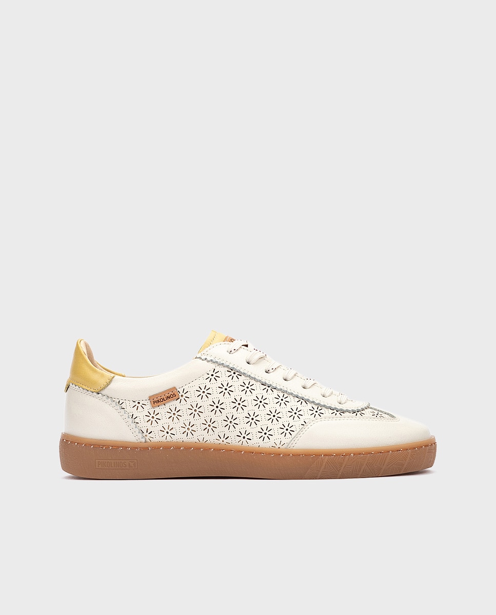 Pikolinos - Zapatillas de mujer de piel con plantilla Memory Foam extraíble en color blanco.