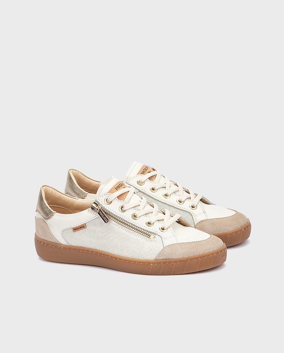 Zapatillas de mujer de piel con plantilla memory foam extraíble en color - Pikolinos - Blanco Blanco-3