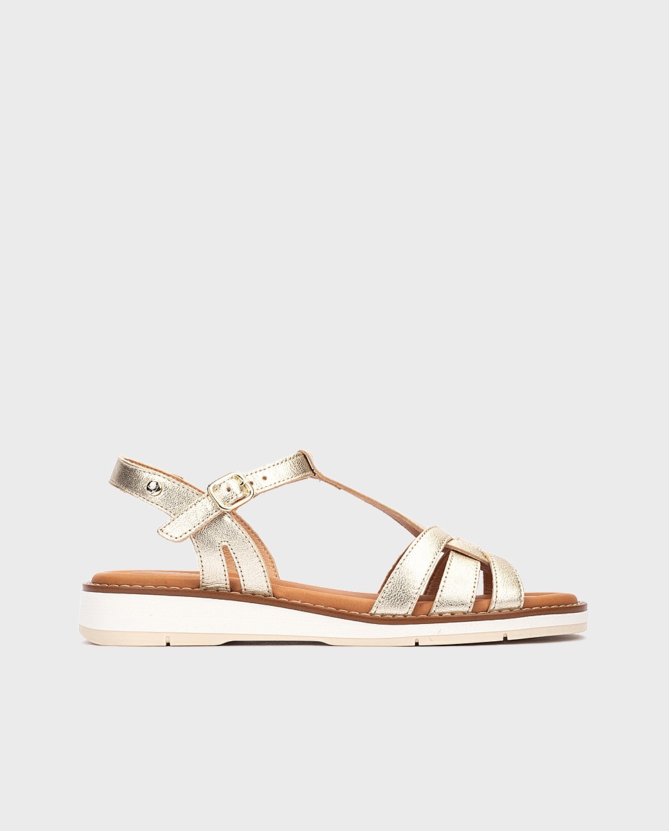 Pikolinos - Sandalias planas de mujer de piel con hebilla en color plata.