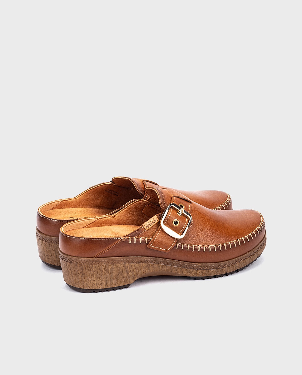 Zuecos de mujer de piel con plantilla Memory Foam extraíble - Pikolinos - Marrón Marrón-2