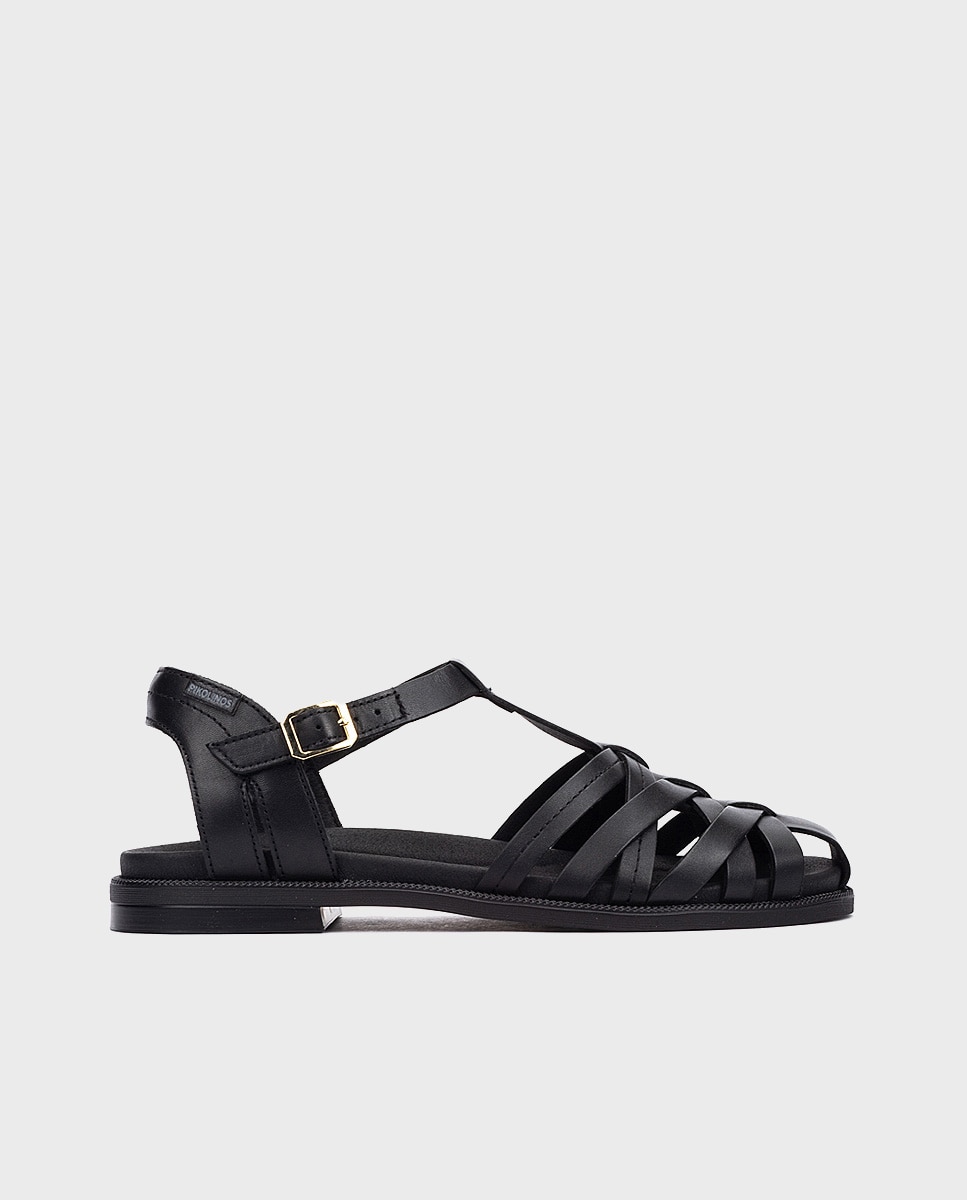 Sandalias planas de mujer de piel con hebilla - Pikolinos - Negro Negro-1