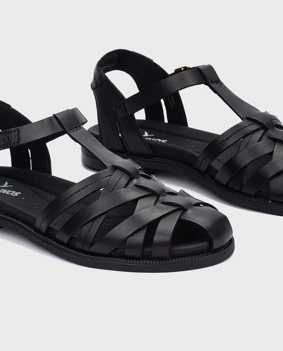 Sandalias planas de mujer de piel con hebilla - Pikolinos - Negro Negro-4