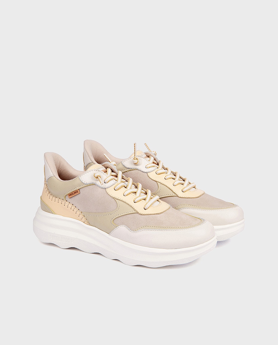 Zapatillas de mujer de piel con suela extraligera - Pikolinos - Crema Crema-3