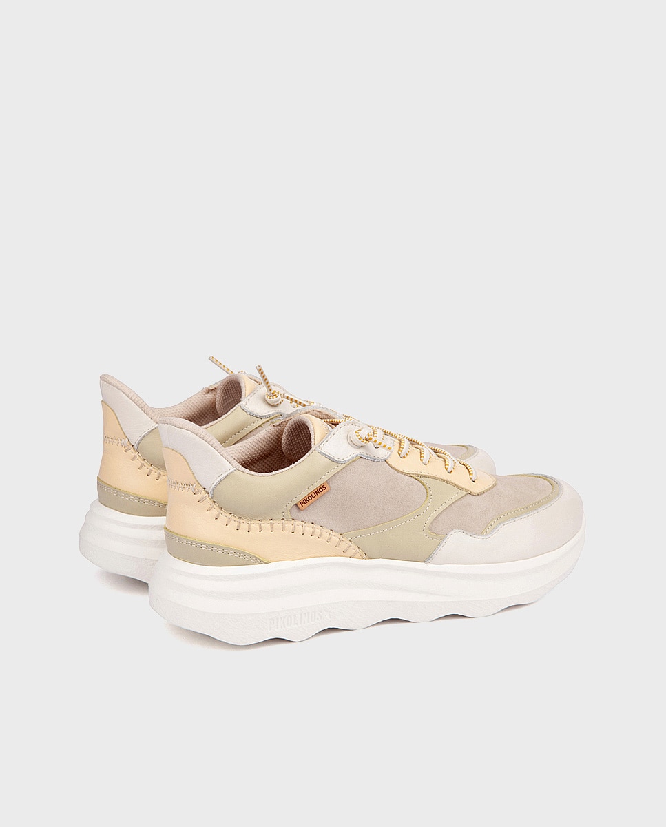 Zapatillas de mujer de piel con suela extraligera - Pikolinos - Crema Crema-2