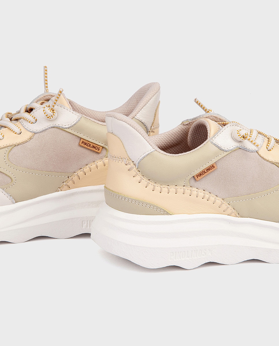 Zapatillas de mujer de piel con suela extraligera - Pikolinos - Crema Crema-4