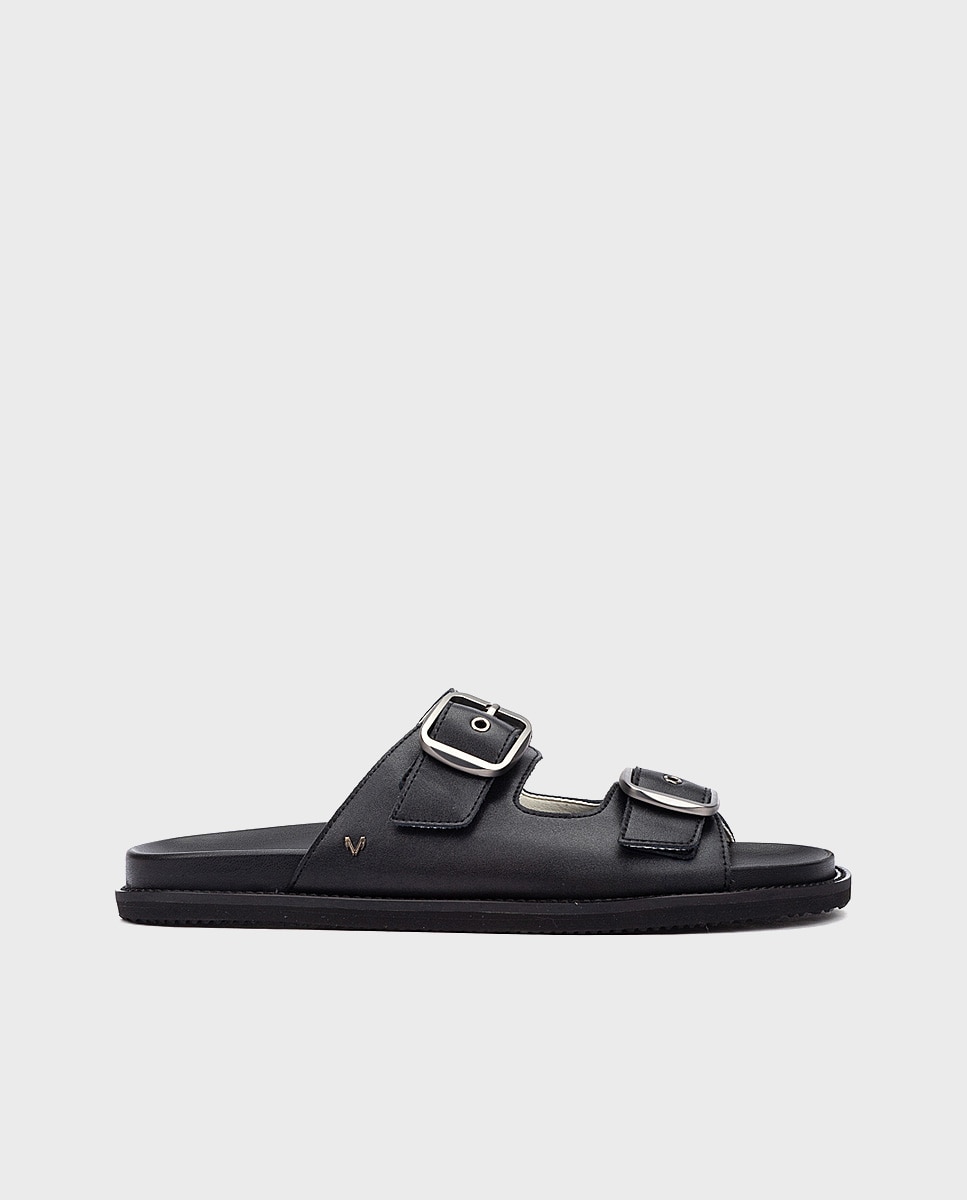 Martinelli - Sandalias planas de hombre de piel con doble hebilla en color negro.