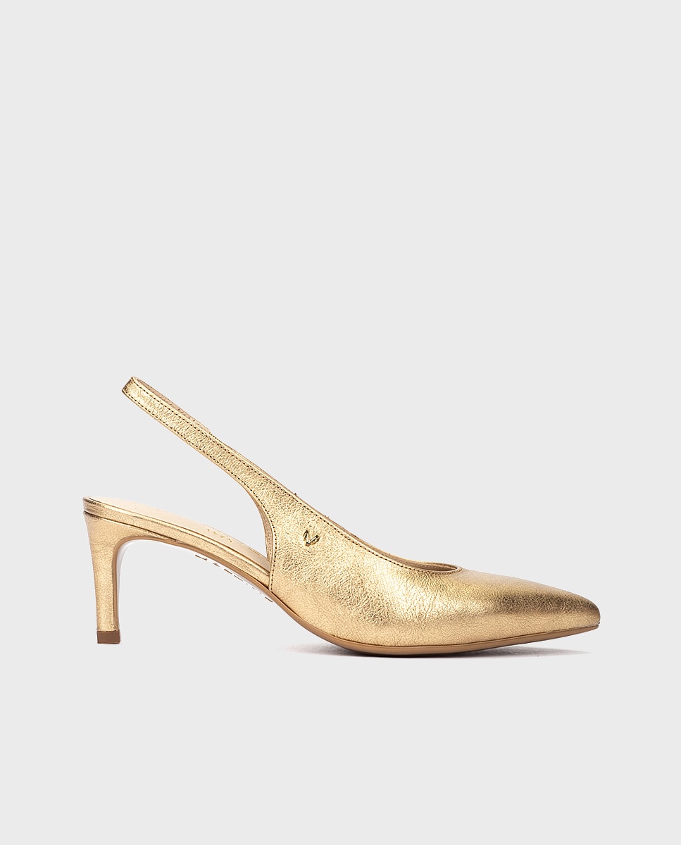 Martinelli - Zapatos de tacón de mujer de piel con elástico en color oro.