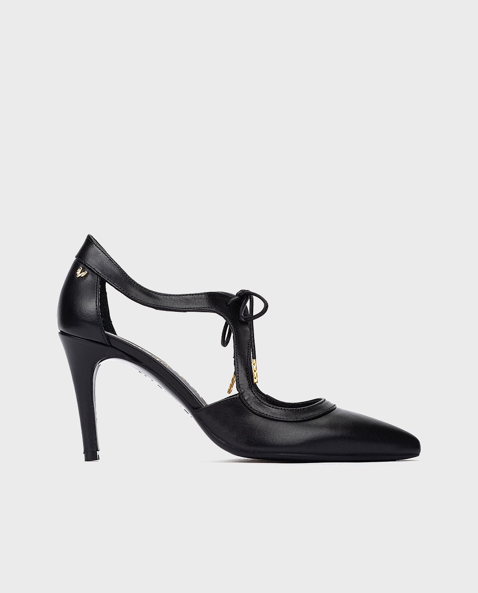 Zapatos de tacón de mujer de piel con cordones en color - Martinelli - Negro Negro-1
