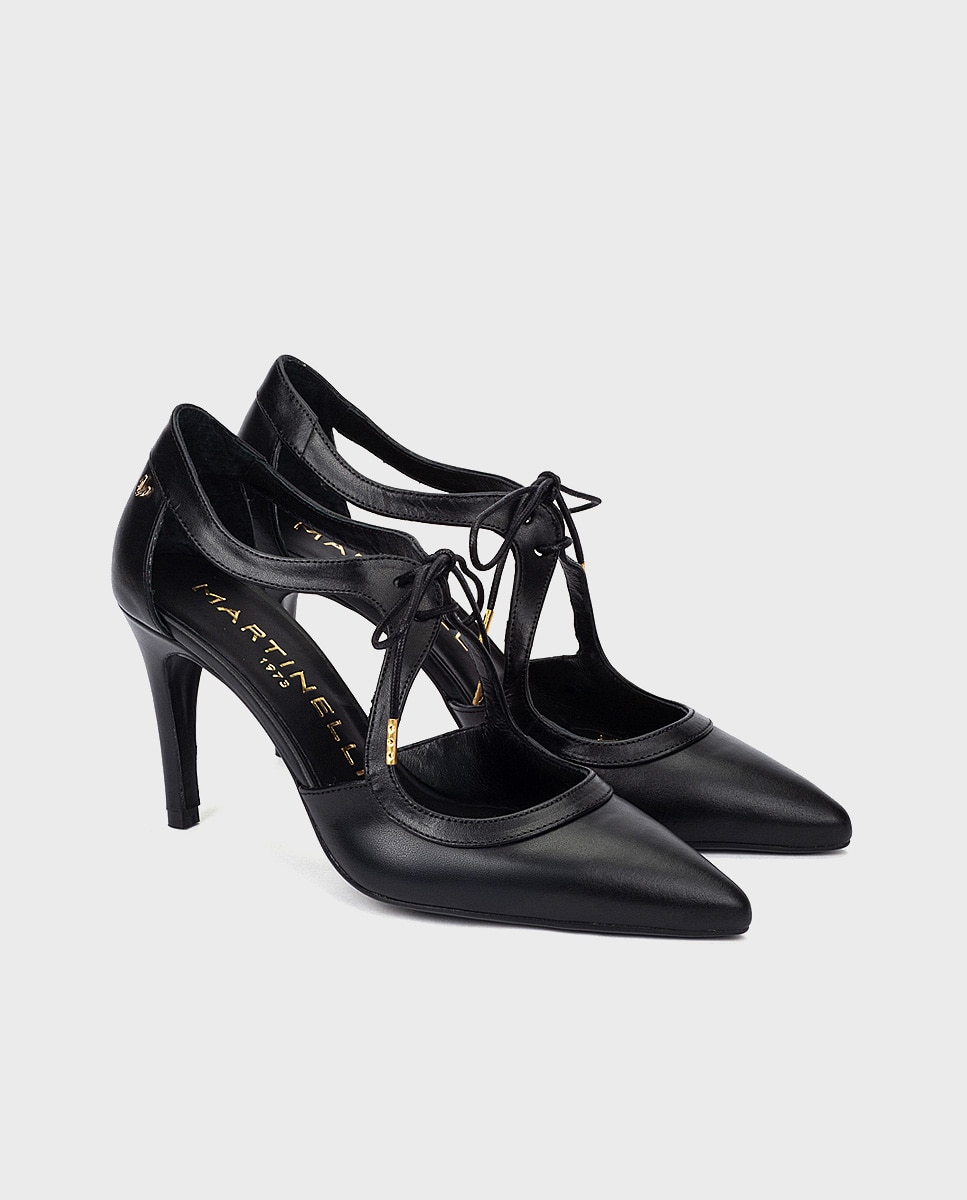 Zapatos de tacón de mujer de piel con cordones en color - Martinelli - Negro Negro-3