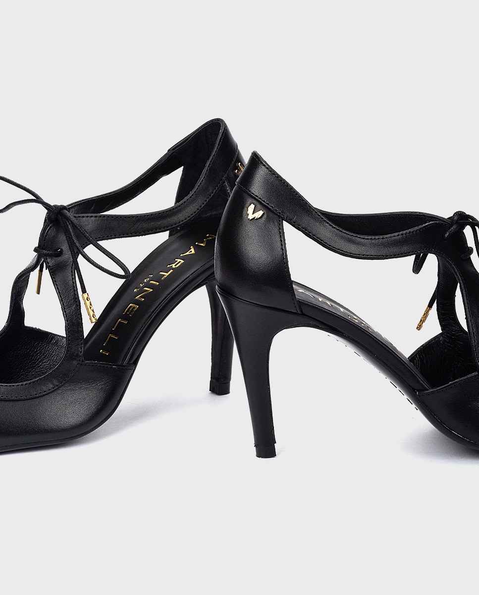 Zapatos de tacón de mujer de piel con cordones en color - Martinelli - Negro Negro-4
