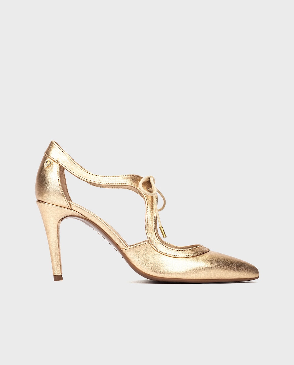 Martinelli - Zapatos de tacón de mujer de piel con cordones en color oro.