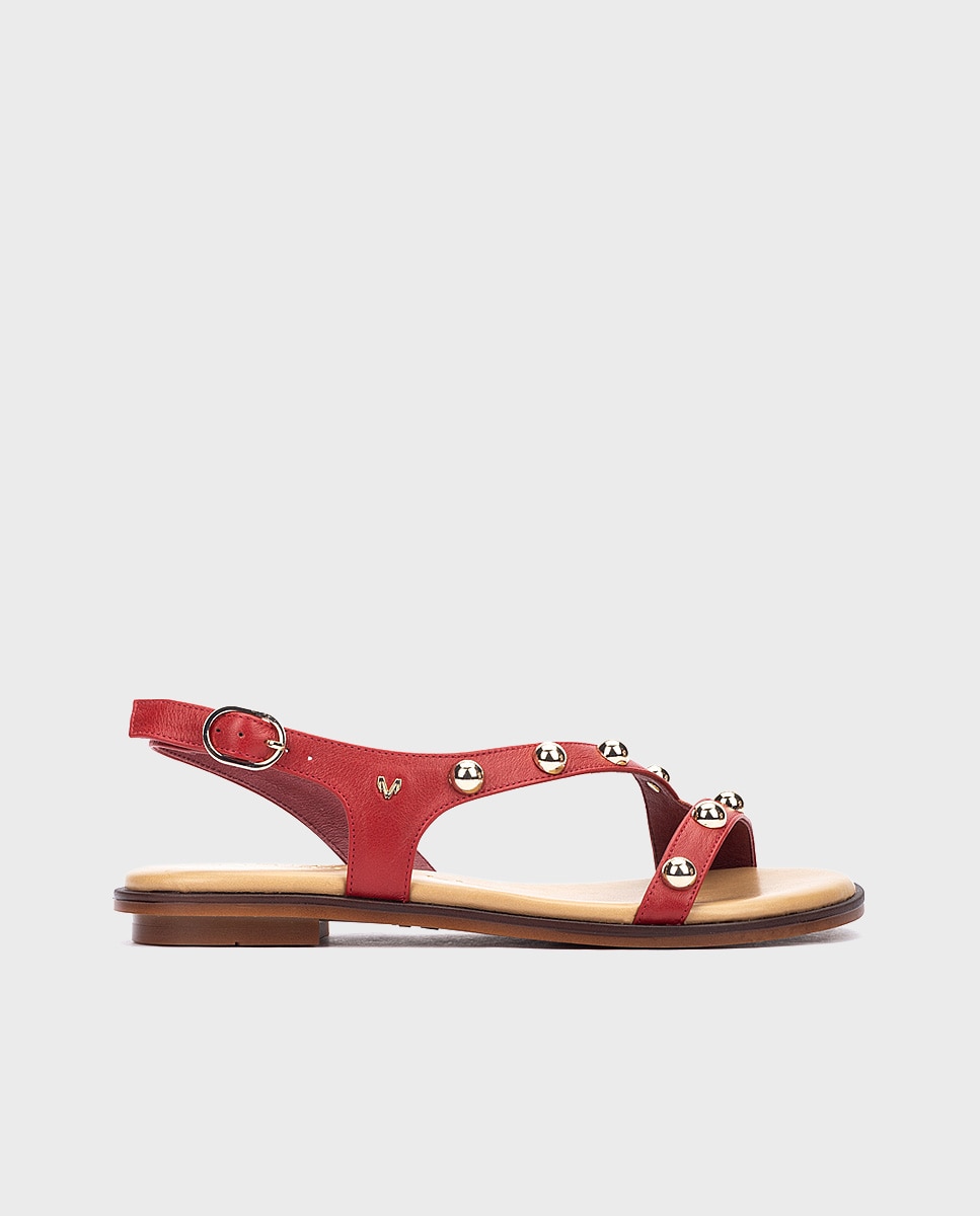 Sandalias planas de mujer de piel con cierre de hebilla - Martinelli - Rojo Rojo-1