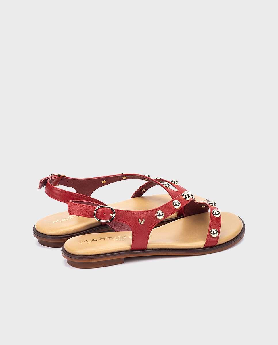 Sandalias planas de mujer de piel con cierre de hebilla - Martinelli - Rojo Rojo-2