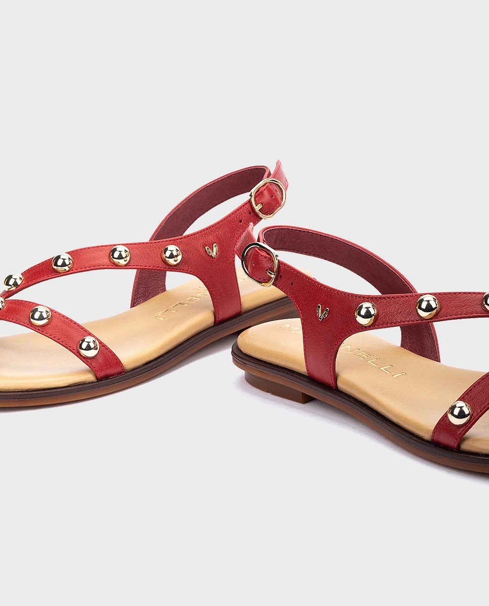 Sandalias planas de mujer de piel con cierre de hebilla - Martinelli - Rojo Rojo-4