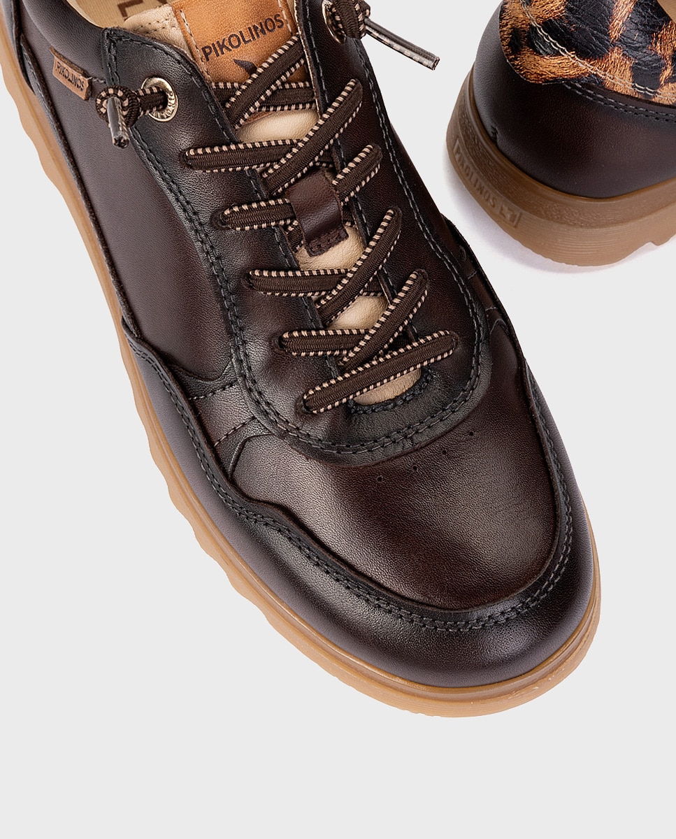 Zapatillas de mujer de piel con plantilla memory foam extraíble en color - Pikolinos - Marrón oscuro Marrón oscuro-4