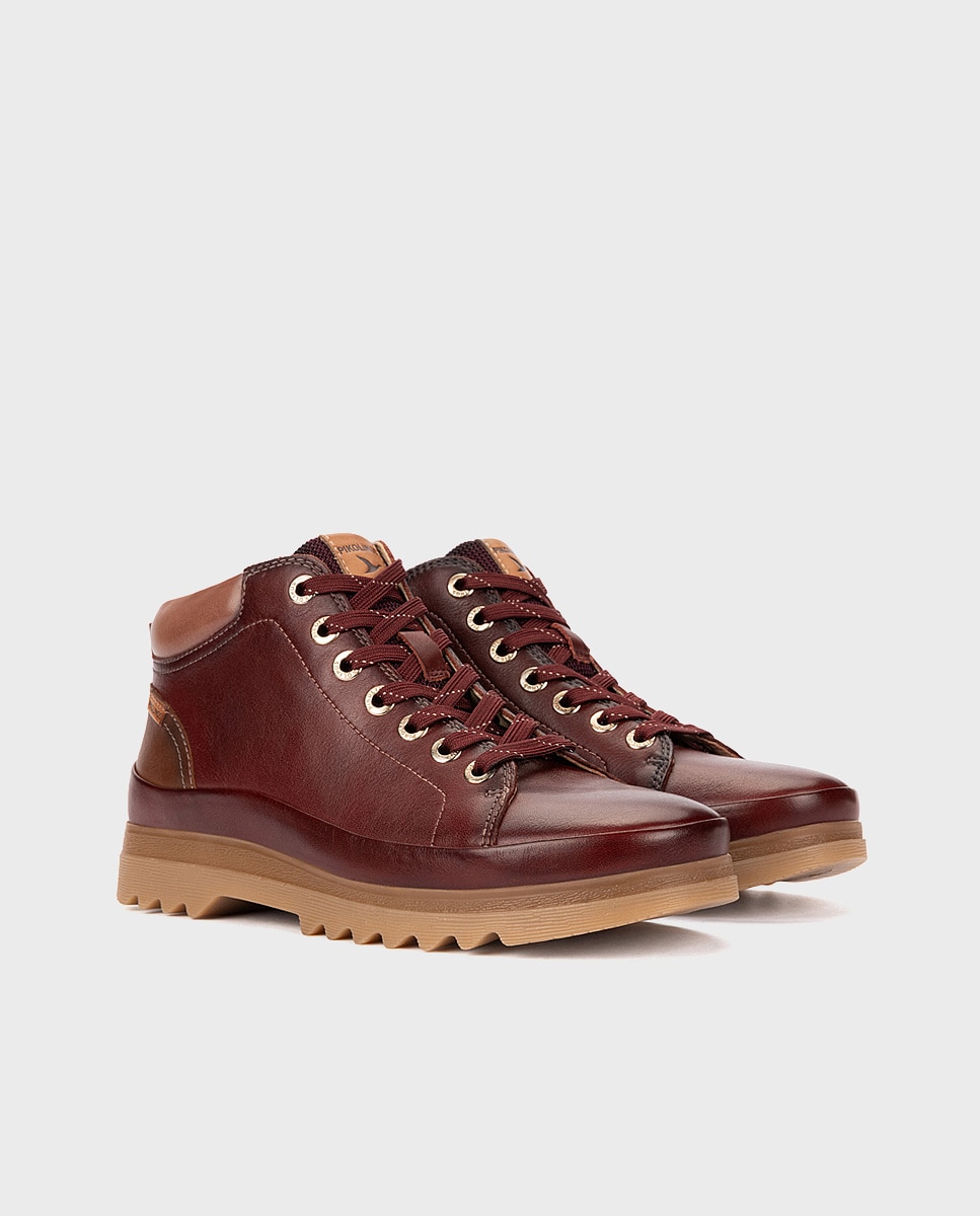 Botines de mujer de piel con plantilla memory foam extraíble - Pikolinos - Granate Granate-3